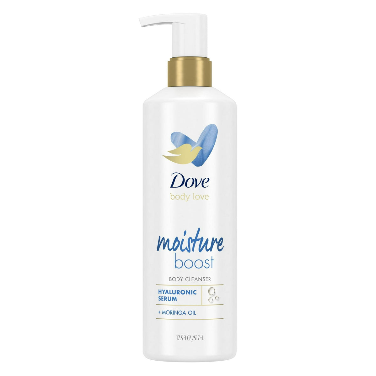 Dove Body Love Moisture Boost Daily Use Hyaluronic Acid Women's Body Cleanser, Vanilla, 17.5 fl oz