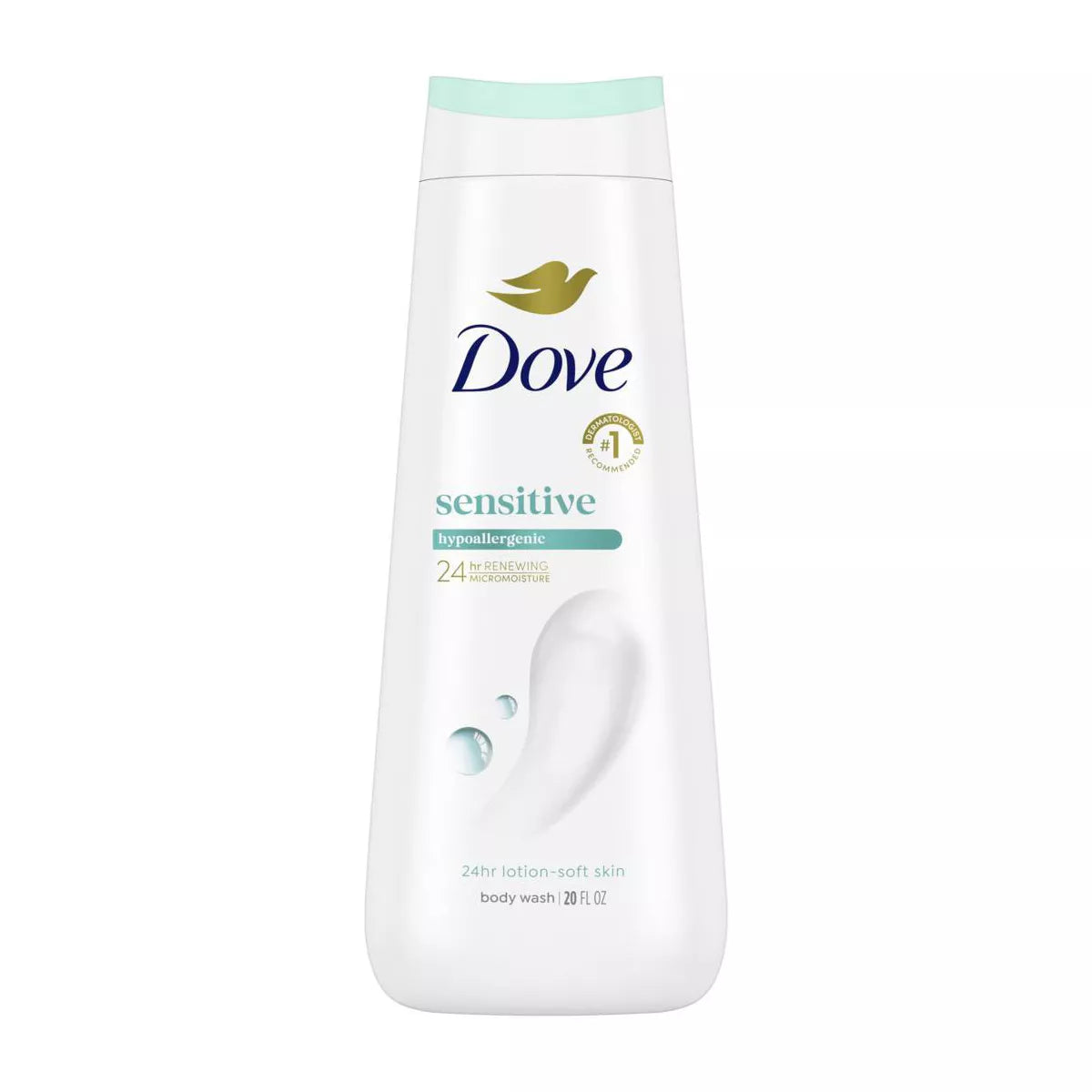 Dove Sensitive Skin Body Wash Pump Gentle Hypoallergenic Formula Nourishing 24hr Renewing MicroMoisture - 20 fl oz