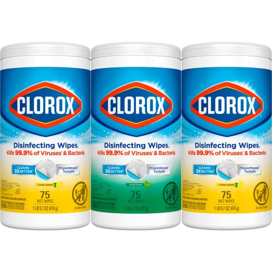 Clorox Disinfecting Bleach Free Cleaning Wipes Value Pack, 75 Count Each, Pack of 3